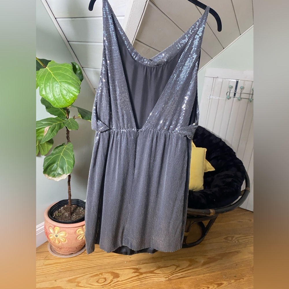 Robert Rodriguez Gunmetal Gray Sequin Silk Open Back Mini Dress Size 6 - Picture 6 of 12